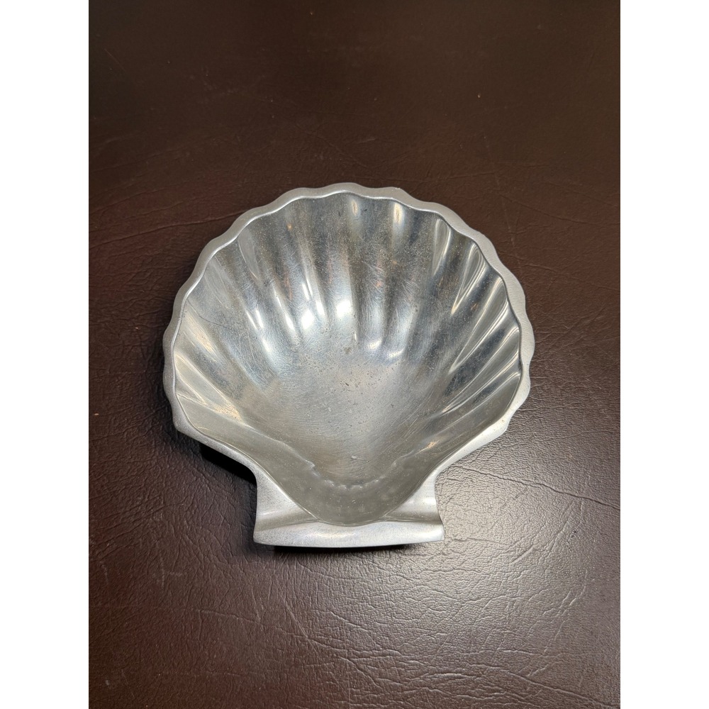 Vintage Cast Aluminum Scallop Shell Decorative Dish Silver Tone Catchall